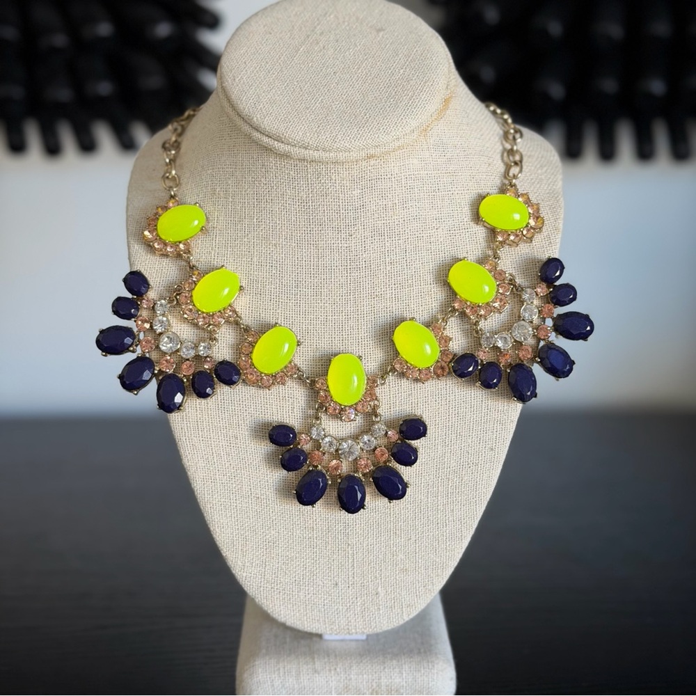 Neon Yellow and Deep Blue Statement Necklace